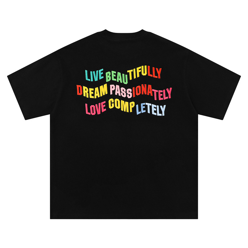 Hip-hop Rainbow Font Embroidered Short-sleeved T-shirt for Men